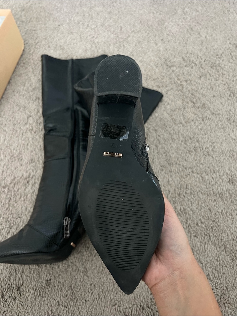 Billini Black Croc-Embossed Knee-High Block Heel Boots - Picture 3 of 4